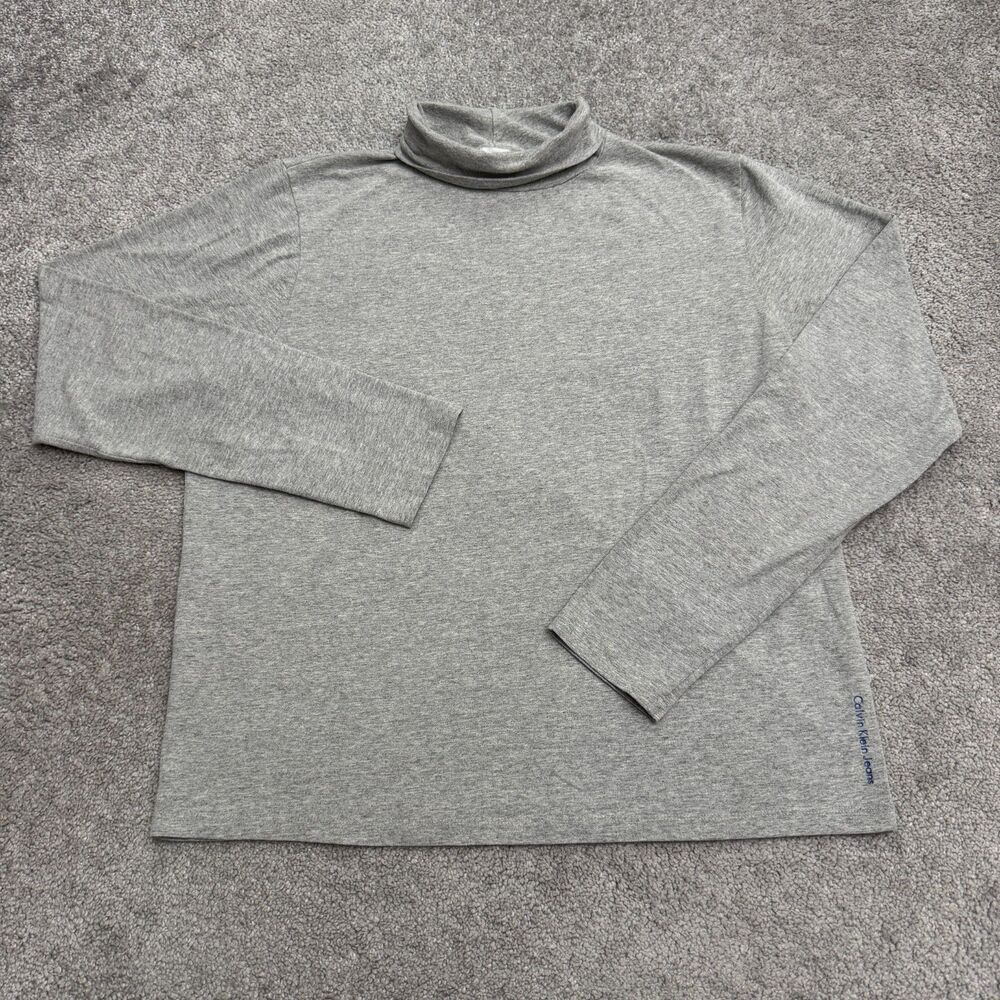 Calvin Klein Jeans Heather Grey Turtleneck Long Sleeve Stretch Top Womens Large